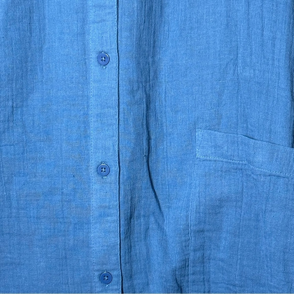 Logo Lor Goldstein XL Top Shirt Blue Solid 3/4 Sleeve Collared Button Up Cotton - Picture 2 of 7